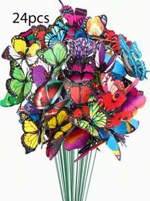 24 Pieces Small Butterfly Garden Decoration, Waterproof PVC Mini Butterfly Potted Plant Decoration, Suitable For Indoor And Outdoor Use, Suitable For Party Decoration And Wedding Decoration