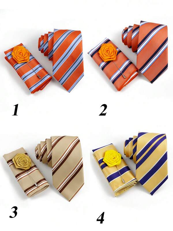 ZLQ&GOU 3 pièces Ensemble de cravates rayées mode pour hommes, set cadeau de cravates couleurs chaudes, convient pour intérieur, extérieur, mariage, fête d'anniversaire, vacances, anniversaire, toutes saisons