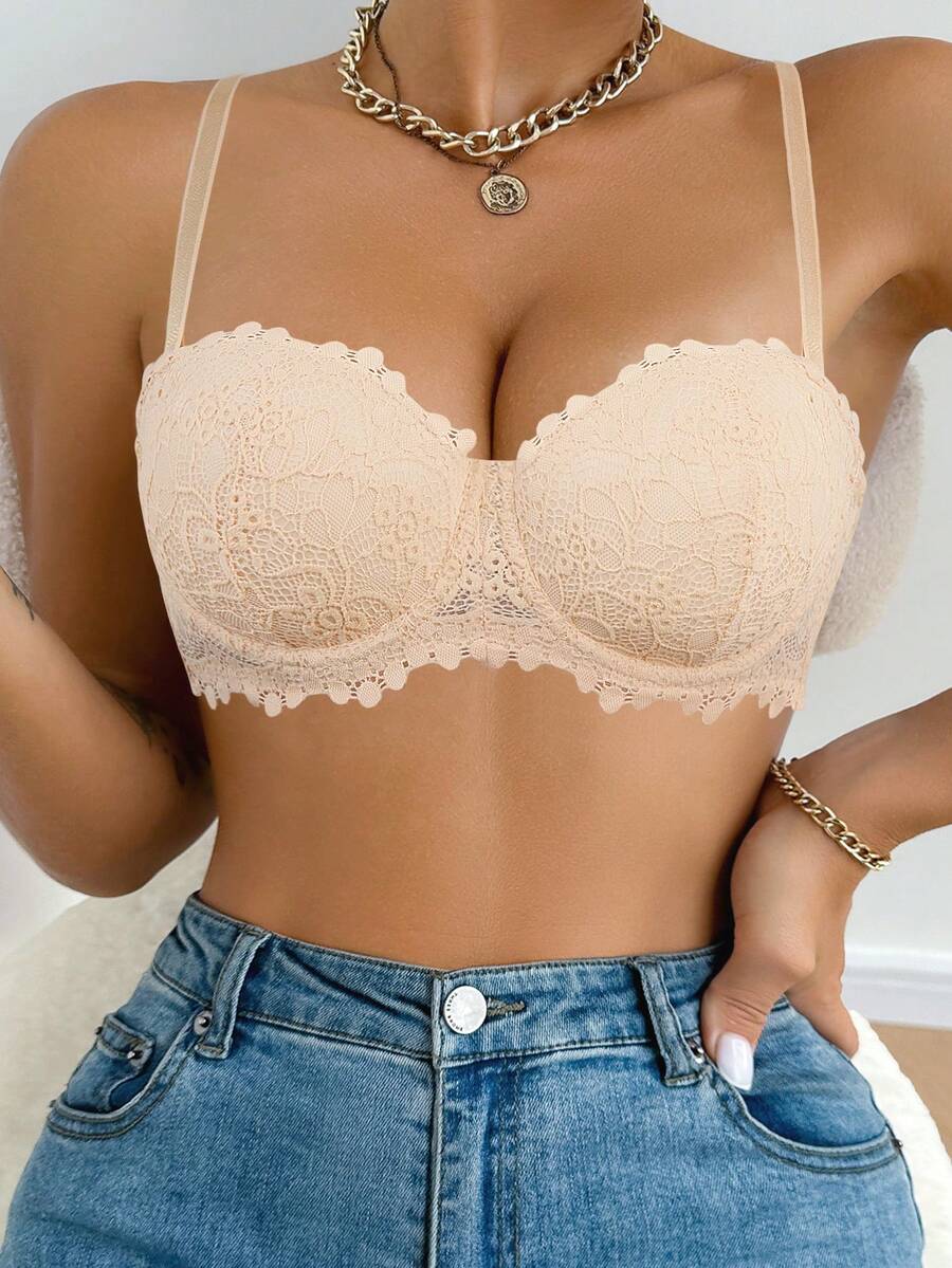 Beige Women's Sexy Lace Padded Bra, Women's Underwire Supportive & Comfortable Bra - Beige - View 1