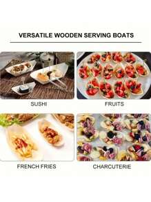 50pcs Disposable Paper Boats, Sushi Wooden Paddle Boat Snack Chips Packaging Box, Perfect For Outdoor, Party, Picnic, Camping, Wedding, Celebration, Food Paper Container Dip Sauce Wooden Boat Box Ideal For Disposable Party Tableware
