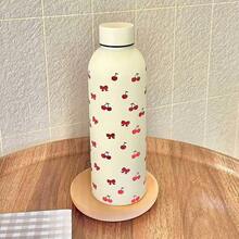 1pc Stainless Steel Insulated Tumbler With Cherry, Bow And Tulip Motif, Portable Small Cup, Hot/Cold Back To School - Multicolor - View 3