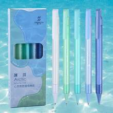 5pcs/Set Blue Ocean Series Retractable Ballpoint Pens, Quick-Drying With Frosted Glass Pen Body, Leak-Proof, For School & Office Use - Sets - View 2