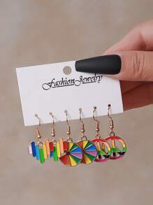 6pcs/Set Pride Month Earrings, Fashionable LGBT Rainbow Heart Shaped Earrings Set, Suitable For Men And Women, Great Gift For Friends And Girlfriends, Holiday Present