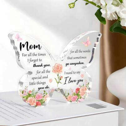 1pc Acrylic Butterfly Ornament With Heartfelt Message – Sentimental Gift For Mom, Decorative Keepsake For Mother's Day, Birthday, Christmas Or Room Display