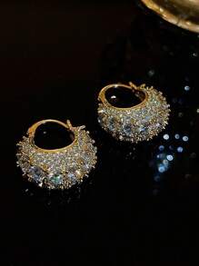 1 Pair Cubic Zirconia Studded Handbag Shaped Earrings, Unique Shiny Rhinestone Earrings Fashion Design, Luxury Elegant Zirconia Bag Charm Earrings, Versatile European And American Style Earrings For Women