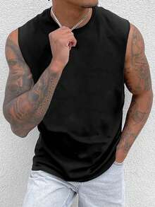 Customized Men's Summer Crew Neck T-Shirt & Tank Top - Add Your Own Text (Name/Nickname/Slogan/Motto/Message/Logo/Personal Tag/Number/Letter) To Design Your Personalized Printed T-Shirt & Tank Top, Great Gift For Holidays - Black - View 4