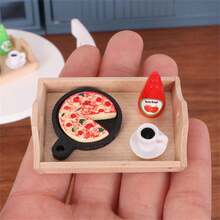 5 件套微型食物玩具套装，包括披萨、咖啡、番茄酱模型、娃娃屋配件、摄影道具、桌面装饰 - 彩色 - 查看 10