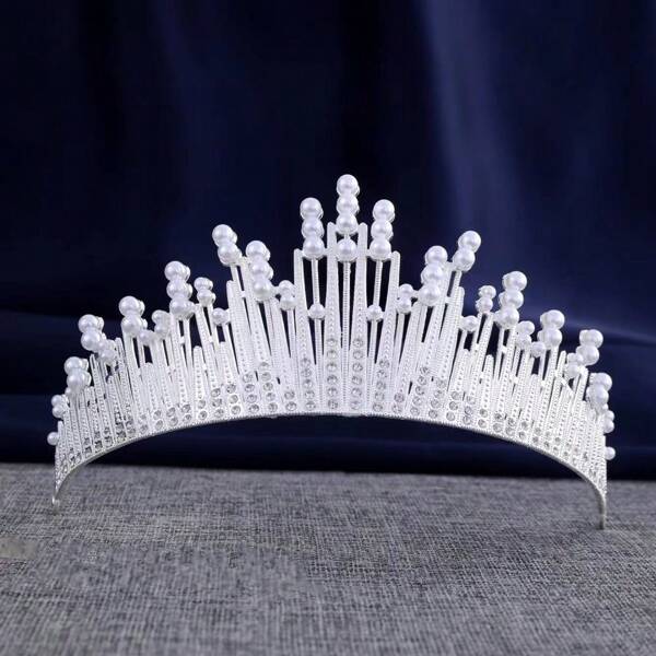 1pc High-End Ins Style Pearl Headpiece, Cake Decor And Photography Prop With Rhinestones, Suitable For Wedding, Birthday And Photography Shoot