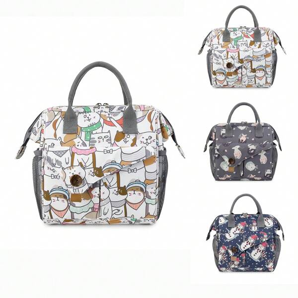 1pc Printed Insulated Lunch Bag, Portable And Waterproof For Outdoor Travel