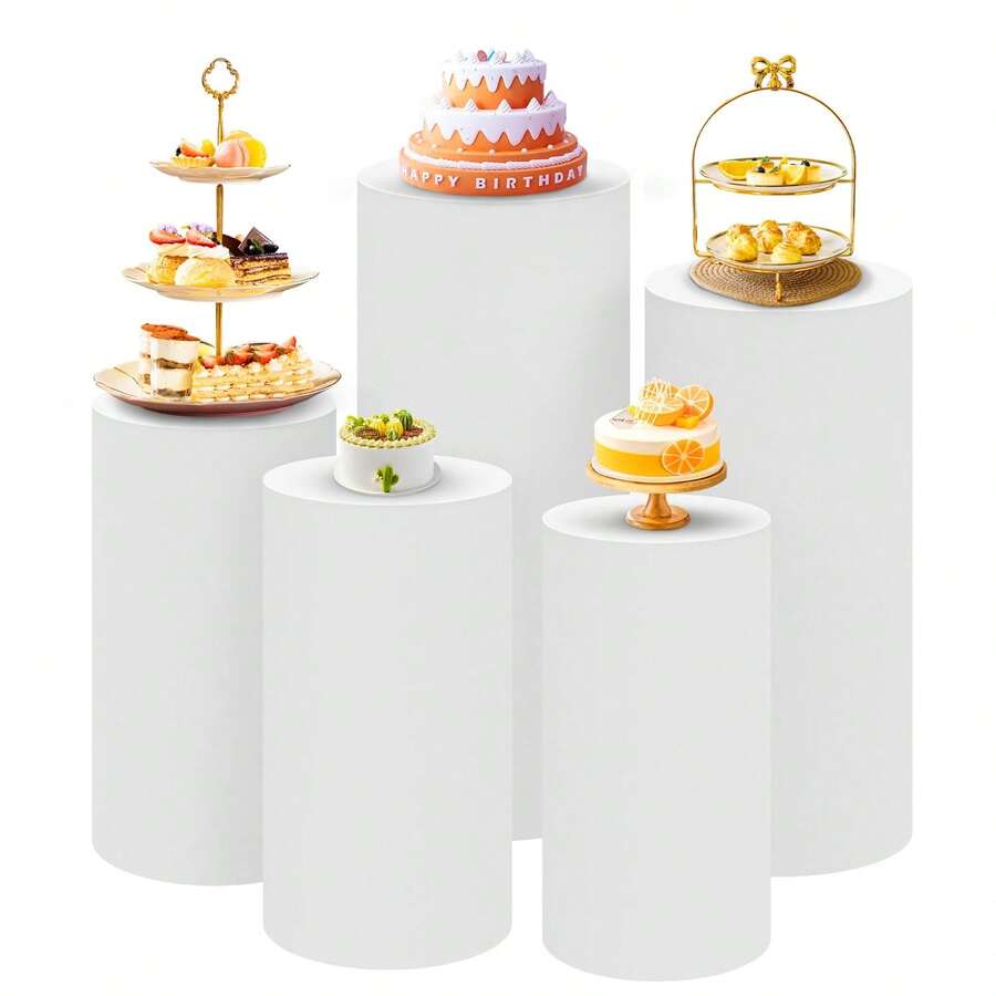 白色圆柱形底盖，氨纶圆柱形支架盖，适用于派对、婚礼或生日装饰 - 仅限圆柱形盖 - 白色 - 查看 1