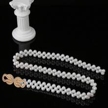 1 Stück elastischer Gummikordel geknoteter Bauchgürtel mit Metall- und Strass-Schnalle, Perlen-Dekor, verstellbare Länge für den täglichen Gebrauch, Halloween