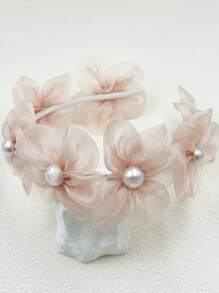 1pc Sweet Bohemian Organza Pearl Flower Hairband, Simple Beach Holiday Hair Accessory, Spring/Summer Headbands Hair Hoop ,Head Piece