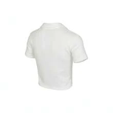 2025 款 Nike NSW Essential 女士短袖 Polo 衫，针织翻领露脐上衣，颜色：TDV7885-133 - 白色 - 查看 2