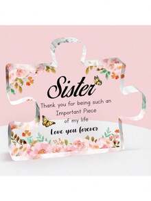 Best Gift For Grandma, Mom, Aunt And Sister - Puzzle-Shaped Acrylic Decor, Elegant Pink Flower And Butterfly Design, Conveys Love, Simple Home Decor, Thoughtful Gift For Desk Or Bookshelf, Perfect For Birthday, Thanksgiving, Mother's Day - Pink - View 11