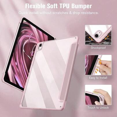 TPU 皮革翻盖保护套，兼容 iPad A16（第 11/10 代、第 9/8/7 代，10.2 英寸）、iPad Air（10.9 英寸）、iPad Pro（11 英寸）、iPad Air（13 英寸）、iPad Pro（12.9 英寸），粉色
