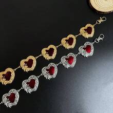 Women's Heart Print Metallic Waist Chain, Retro Silver & Gold Alloy Waist Belt, For Weddings, Holidays, And Everyday Wear - Gold - View 9