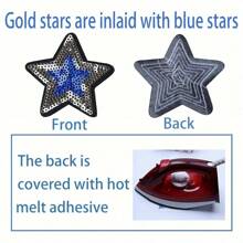 30/20-Pack Star-Shaped Iron-On Embroidered Applique Patches With Golden And Blue Sequins For Clothing And Bag Decoration