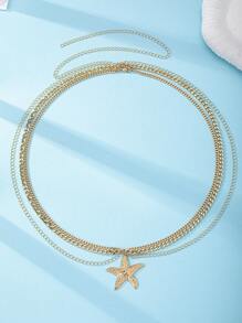 1 peça corrente de cintura para decoração de verão com estrela do mar, estilo vocação, corrente de barriga praiana com pingente de estrela do mar, correntes de cintura douradas para combinar com vestido de biquíni, acessórios de joias para viagem na praia