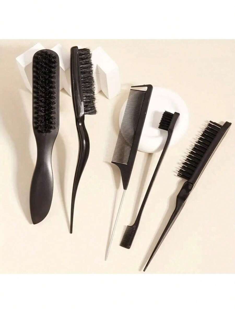 5pcs Premium Professional Hair Styling Brush Set - Smooth Bristles & Detangling Combs For All Hair Types - Ideal For Beards And Ladies - Multicolor - View 1