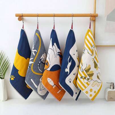 2/3 件/套随机猫咪主题纱布毛巾，可爱卡通动物图案，多种颜色可选，柔软吸水速干，适合男女儿童，家居使用，浴室，厨房，礼品，旅行，四季浴室装饰秋季装饰，美容院返校季家用浴室淋浴毛巾，适用于美容沙龙、酒店运动、家居必需品、毛巾、皮肤护理