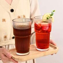 1pc 20.29oz Large Striped Glass Cup With Lid - Insulated, Reusable, Suitable For Cold Drinks, Juices And Coffee - Ideal For Home, Office And Holiday Gatherings