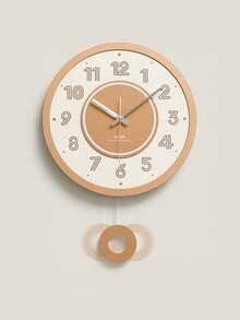 WOZOOM Wozoom Modern Minimalist Round Wall Clock, Overall Beige & Brown Color Scheme, Concise And Elegant. The Dial Features Bold Numeral Lines, Central Brown Circular Ring With Silver Pointers, Sophisticated Design. Pendulum Swing At The Bottom Adds Liveliness. Perfect Home Decor Choice For Living Room, Bedroom, Etc.