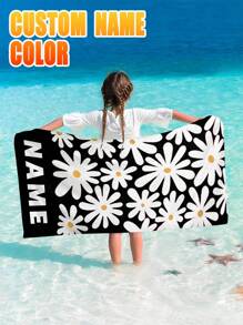 Toalha de praia personalizada com nome para meninos e meninas, 1 peça, flores clássicas, várias cores, toalha de praia para pais e filhos, absorvente, multifuncional, secagem rápida, respirável, reutilizável, requintada, confortável, macia, moderna