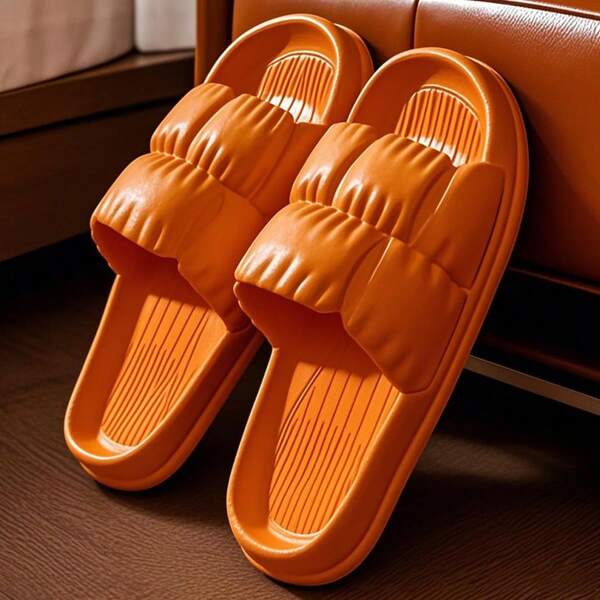 نعال منزلية متينة وخفيفة الوزن مضادة للانزلاق ذات تصميم متجعد بلون أحادي، مناسبة للاستخدام الداخلي والخارجي والشاطئ والحمام في جميع الفصول