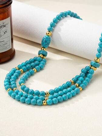 1 st bohemiskt vintage halsband med asymmetriskt pärlhalsband för kvinnor