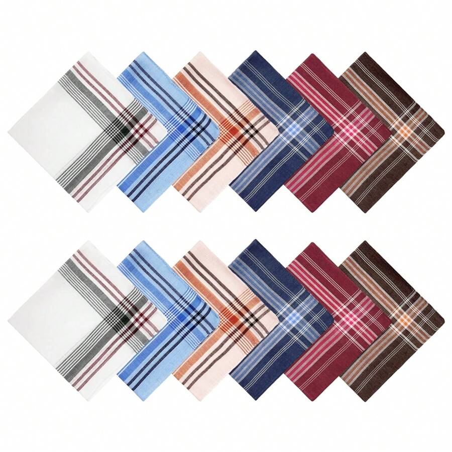 12 Pack Men's Handkerchiefs Classic Handkerchiefs For Men Pocket Square Assorted Mens Hankies Gents Hankerchieves, 6 Colors, 14.17*14.17 Inch