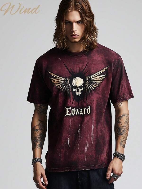 Men's Summer Blood Storm Flying Skeleton 3D Print Round Neck Short Sleeve T-Shirt, Casual Sports Comfortable Loose, Suitable For Sports, Casual, Home Gathering