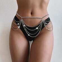 1pc Women's Fashion Multi-Layer Crystal Tassel Chain Waist Belt Body Chain, Bikini Accessory - rhinestones - View 1