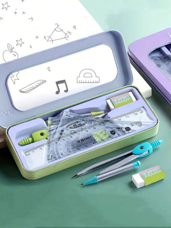 Compass & Ruler Set, Standardized Student Compass, Multifunctional Stationery Drawing Tools For Middle & High School , Back To School Gifts