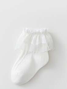 1 Par de Meias com Renda para Meninas, Meias de Bebê Finas e Respiráveis, 100% Algodão, Primavera/Verão