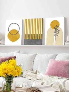 3pcs Modern Wall Art, Fashion Decorative Artwork, Minimalist Print Posters, Black Yellow Canvas Artwork Paintings, Elegant Wall Art, Classic Paintings, Room Aesthetic, Home Decoration, Ideal Gift, For Living Room, Bedroom, Bathroom, Optional Frame ,Wall Art With Frame