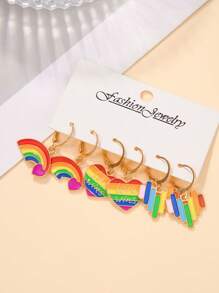 6pcs/Set Pride Month Earrings, Fashionable LGBT Rainbow Heart Shaped Earrings Set, Suitable For Men And Women, Great Gift For Friends And Girlfriends, Holiday Present