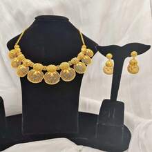 1 Set 3 Pieces Jewelry Set: 1 Necklace, 2 Earrings, Middle Eastern Dubai-Style Wedding Jewelry Set For Women, European And African Bridal Jewelry Set - Yellow Gold - View 8