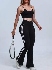 RUNONWHEELS 5 High Waist Flared Pants Daily Fitness Sports Leggings, Women Butt Lifting Yoga Leggings,Women's High-Waisted Cross Design Flared Leggings Suitable