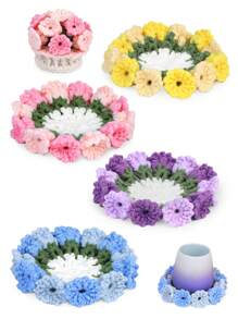 1 Conjunto Kit de Crochê para Iniciantes - 4 Peças Kit de Crochê de Porta-Copos e Vaso de Flores, Kit Iniciante de Crochê de Porta-Copos com Fios de Crochê, Ganchos, Tutoriais em Vídeo Fáceis para Crochê para Escritório, Mesa de Café, Decoração do Lar