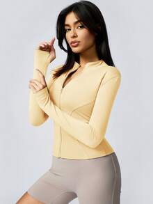 1pc Women's Stand Collar Shaping Jacket, Suitable For Yoga And Daily Wear, Autumn - Yellow - View 5