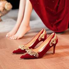 Red Wedding Shoes And High Heels, Fashionable Spring New Styles That Are Not Tiring To The Feet, Decorated With Gemstones - Red - View 1