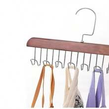 Multi-Purpose Wooden Hanger For Belts Ties Scarves Bras Necklaces General Organizer - marrom claro - Xem 2