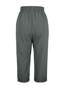 Jisfaneya纯色抽绳弹力腰褶皱直筒七分裤，百搭春夏七分裤，适合度假、日常穿着和居家穿着 - 深灰色 - 查看 4