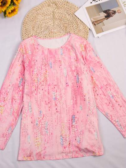 Blusas plus size com manga comprida, blusas femininas de gola redonda, blusas casuais elegantes para primavera e verão, camisetas básicas de verão, camisetas plus size, roupas mais vendidas