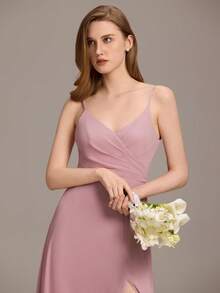 EVERPRETTY 优雅性感露背吊带粉色伴娘礼服 - 乾枯玫瑰色 - 查看 11