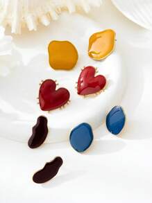 1 Pair Enamel Drip-Glaze Heart & Geometric Design Women Earrings, Minimalist Elegant Fashion Style, Suitable For Mother's Day Gift And Daily Wear