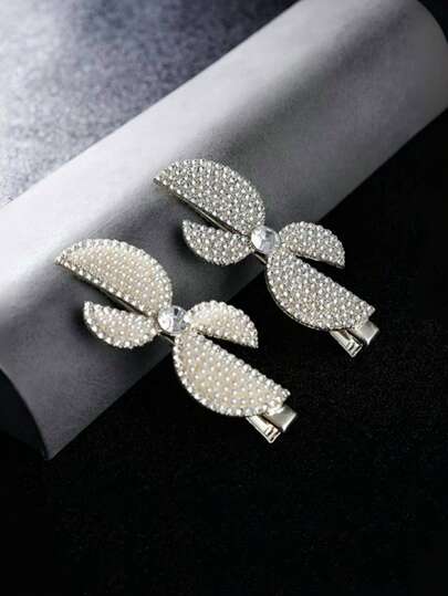 1pc Elegant Fashion Duck Clip Pearl & Rhinestone Decor Hair Clip, Chic Side Clip For Women