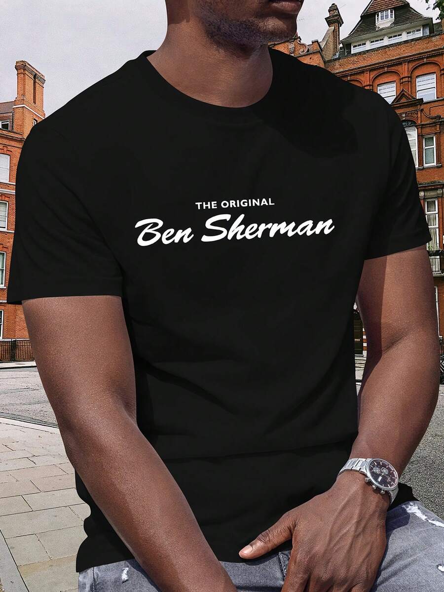 Áo phông họa tiết "The Original Ben Sherman" dành cho nam, tay ngắn, cổ tròn, áo phông mùa hè thường ngày, có thể giặt bằng máy, mặc thoải mái ngoài trời thường ngày - màu đen - Xem 1