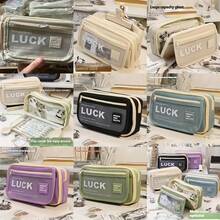 Wish Luck Pencil Bag Pen Case Flip Cover Frosted Front Multi Pocket Storage Pouch For Stationery School,Back To School,School Supplies - one-size - View 10