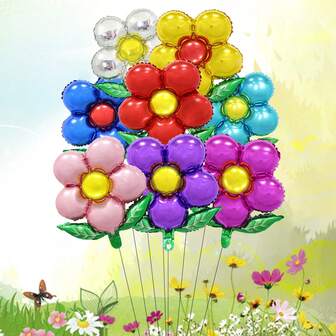 8个五瓣花铝箔气球叶花气球雏菊气球婚礼装饰生日装饰毕业夏季夏威夷派对装饰婴儿洗礼派对用品